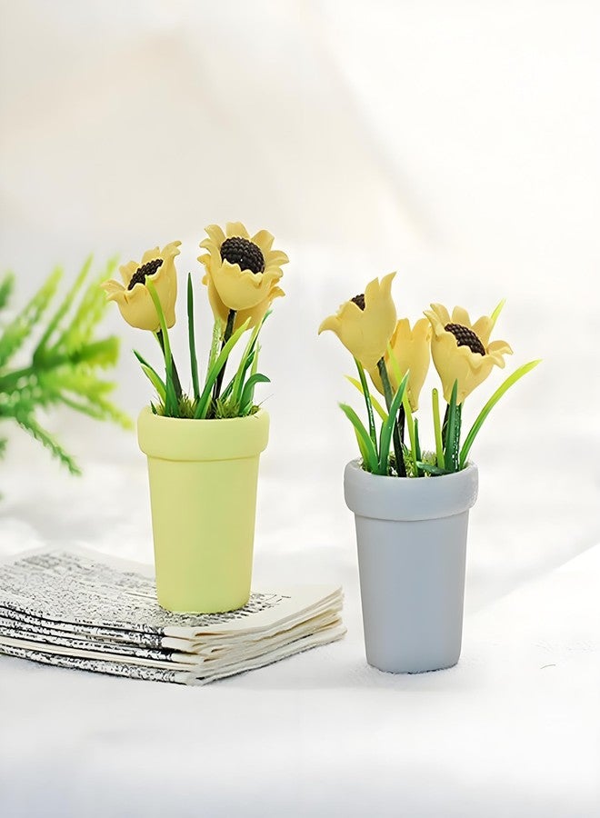 Kryoflare Miniature Sunflower Pots, 1/12 Scale, Dollhouse Accessories Resin Home Decor, Realistic Clay Flower Plants in Pots Blooming House Plant Home Indoor Decoration - Image 4